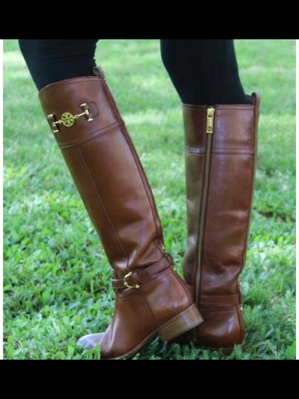 Tory Burch Cognac Leather Tall Riding Boots - Gold Hardware Size 8